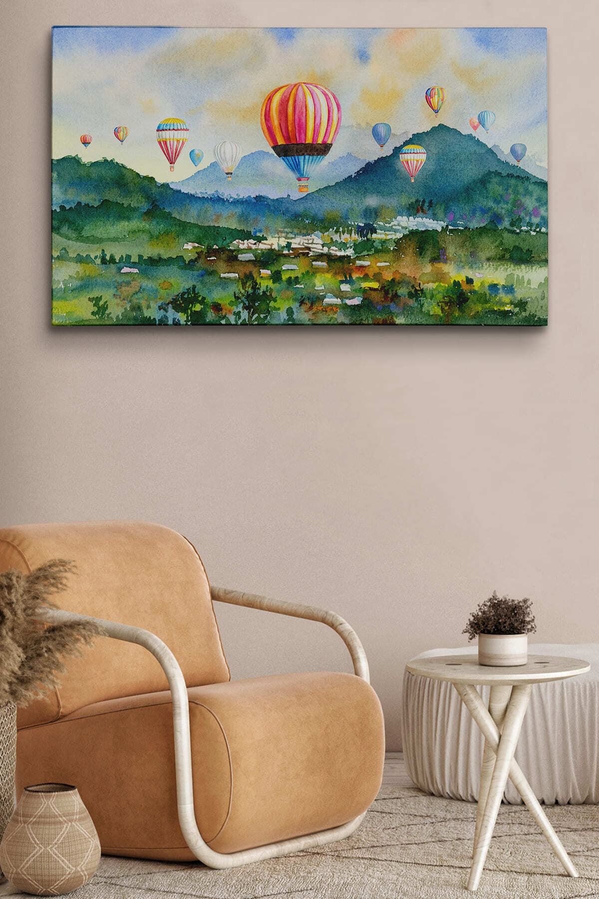 Kapadokya Hava Balonları Yağlıboya Görünüm Dekoratif Kanvas Duvar Tablosu