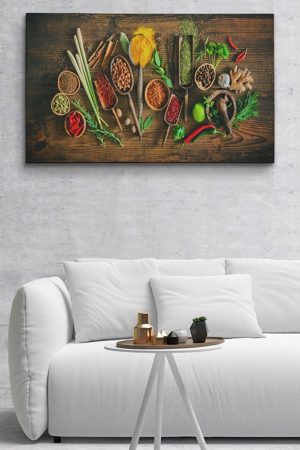 Mutfak Kesme Tahtası Üzerinde Baharatlar Kanvas Duvar Tablosu