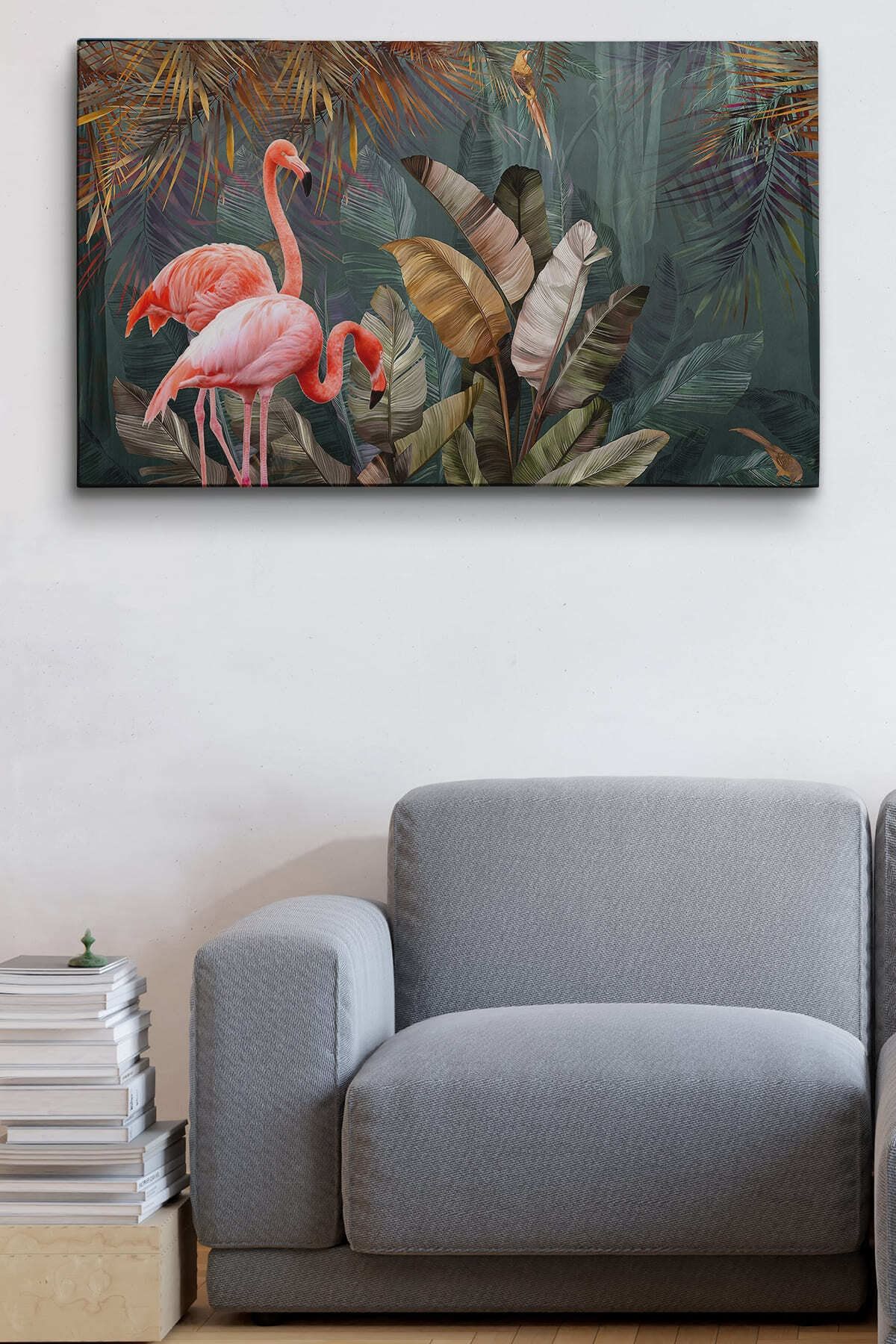 Pembe Filamingolar Yağlıboya Görünüm Dekoratif Kanvas Duvar Tablosu