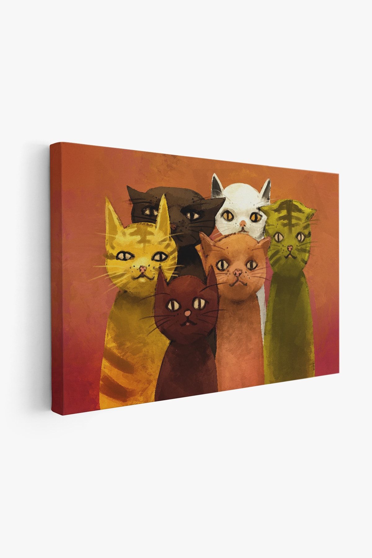 Soyut Kediler Yağlıboya Görünüm Dekoratif Kanvas Duvar Tablosu