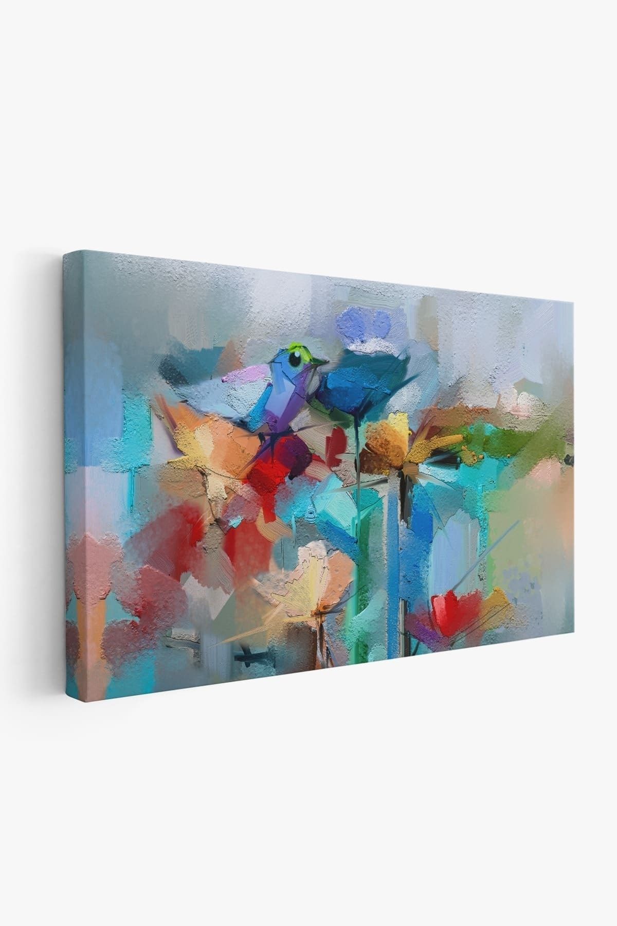 Modern Soyut Tarzda Çiçekler Ve Kuş Dekoratif Kanvas Duvar Tablosu