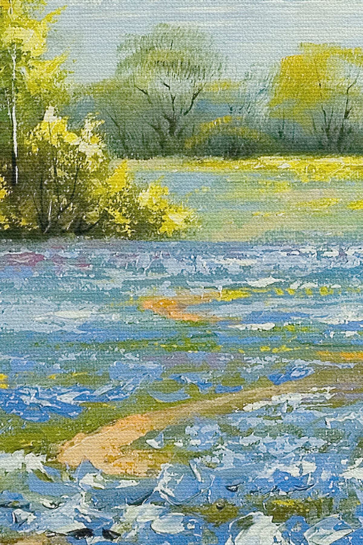 Mavi Gelincik Tarlası Yağlıboya Görünüm Dekoratif Kanvas Duvar Tablosu