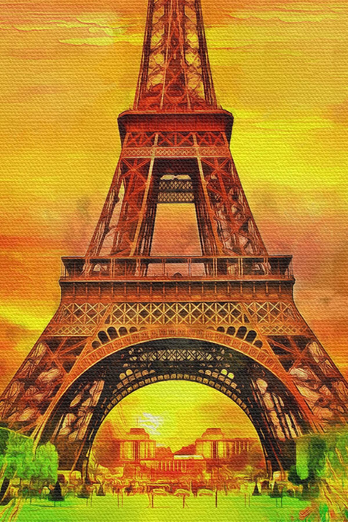 Eyfel Kulesi Yağlıboya Görünüm Dekoratif Kanvas Duvar Tablosu