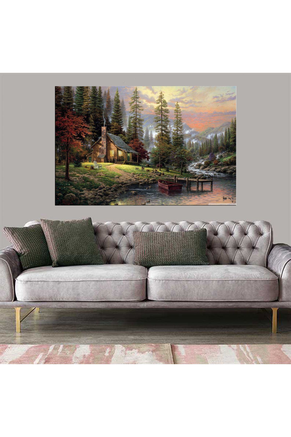 Dekoratif Baskı İllüstrasyon Doğada Ev Kanvas Tablo