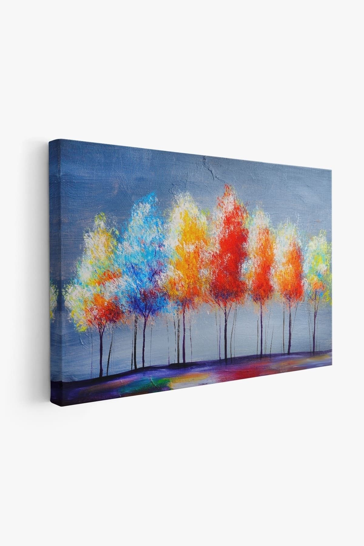 Renkli Ağaçlar Yağlıboya Görünüm Dekoratif Kanvas Duvar Tablosu
