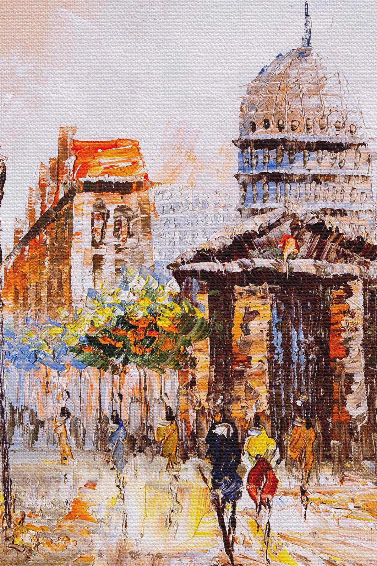 Paris Sokakları Yağlıboya Görünüm Dekoratif Kanvas Duvar Tablosu