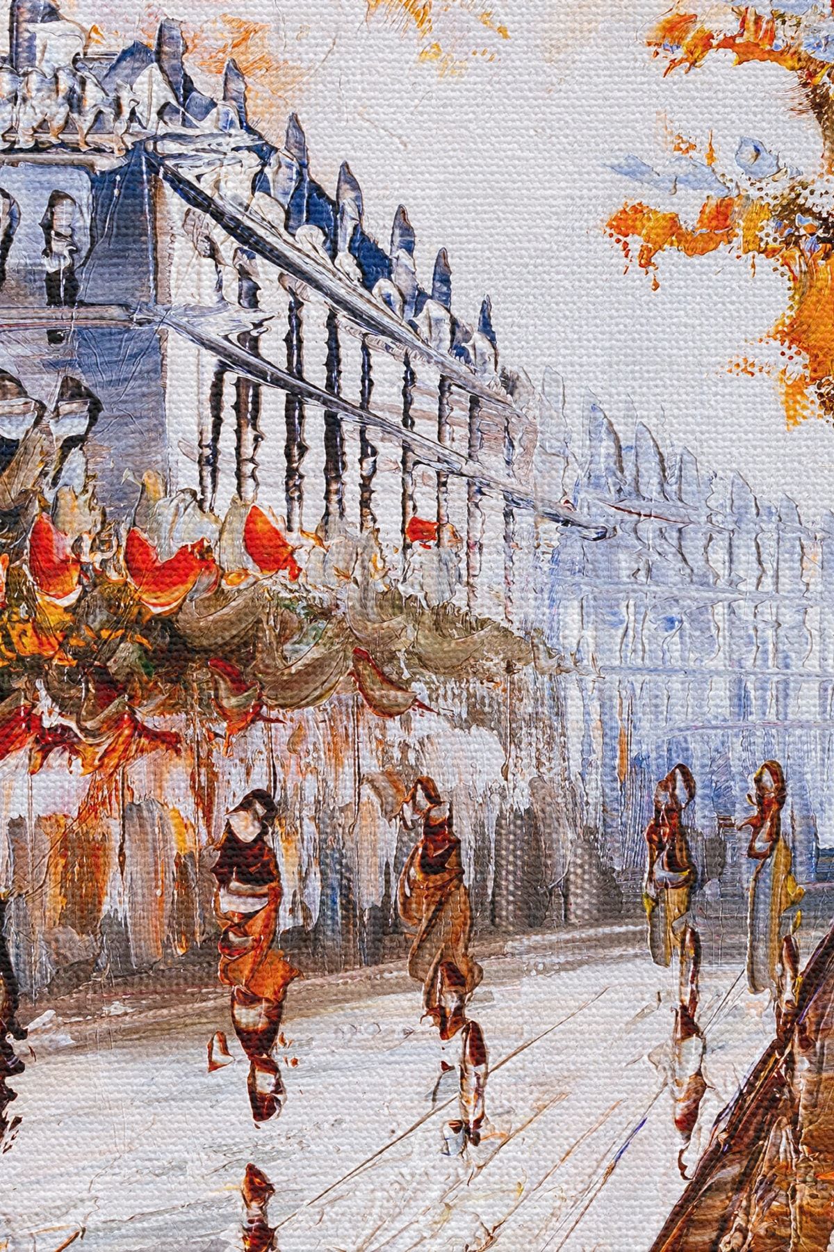 Paris Sokakları Yağlıboya Görünüm Dekoratif Kanvas Duvar Tablosu