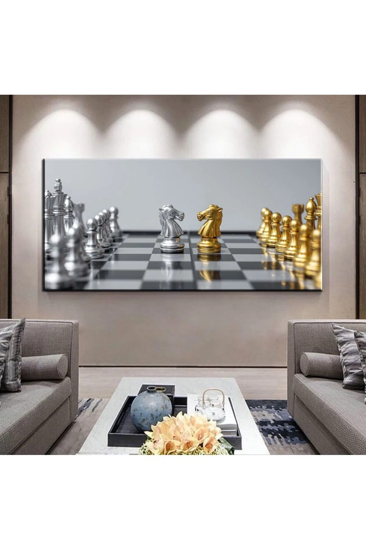 Dekoratif Baskı Satranç Tahtası Kanvas Tablo