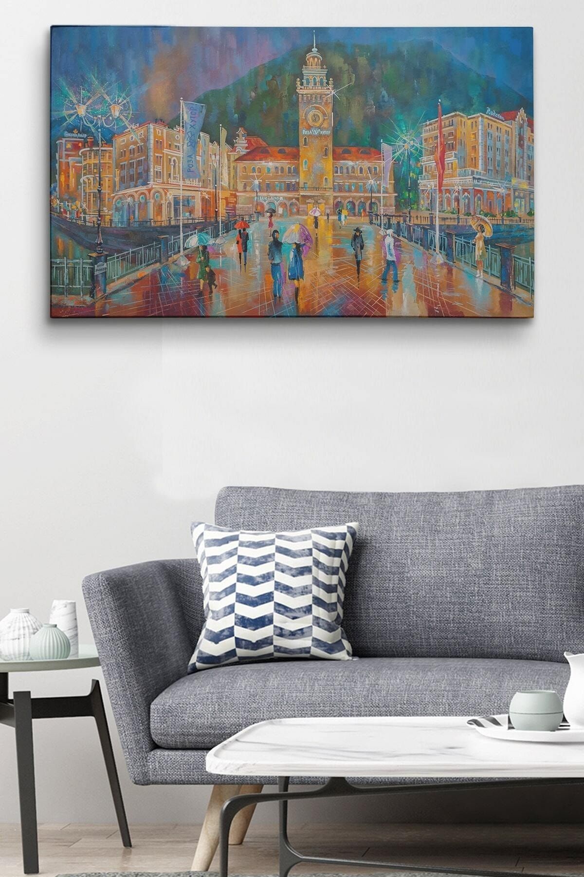 Yağurlu Bir Akşam Yağlıboya Görünüm Dekoratif Kanvas Duvar Tablosu