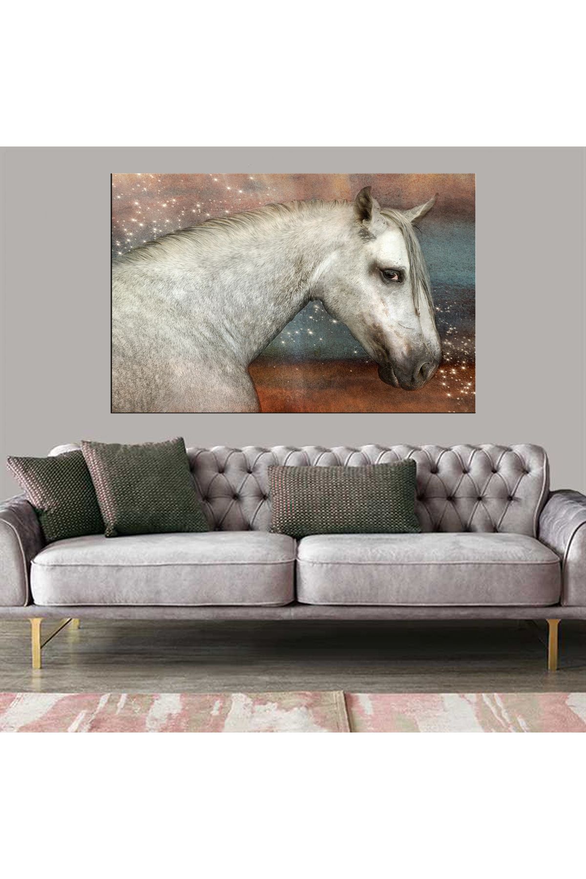 Dekoratif Baskı Sulu Boya Efekti At Kanvas Tablo