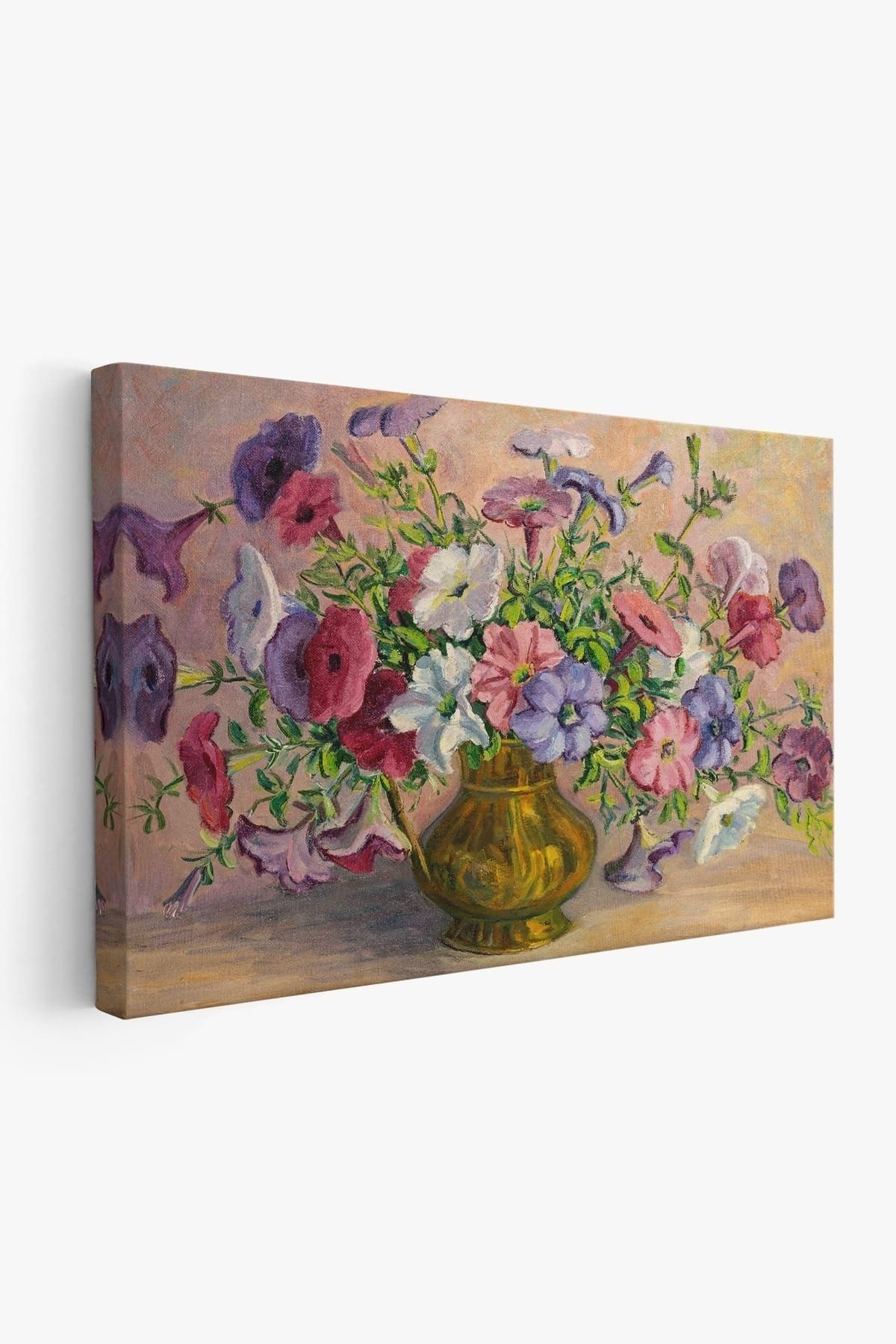 Vazoda Çiçekler Vintage Yağlıboya Görünüm Dekoratif Kanvas Duvar Tablosu