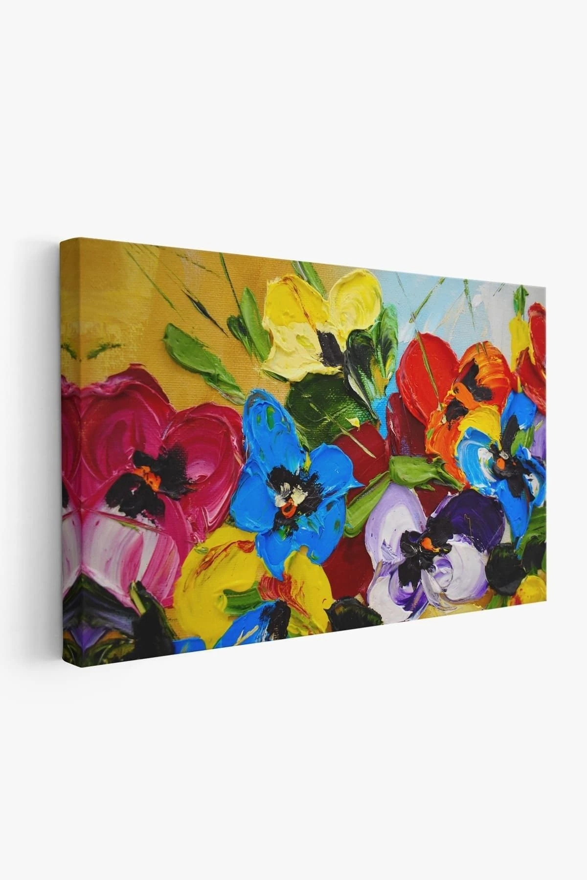 Renkli Çiçekler Yağlıboya Görünüm Dekoratif Kanvas Duvar Tablosu