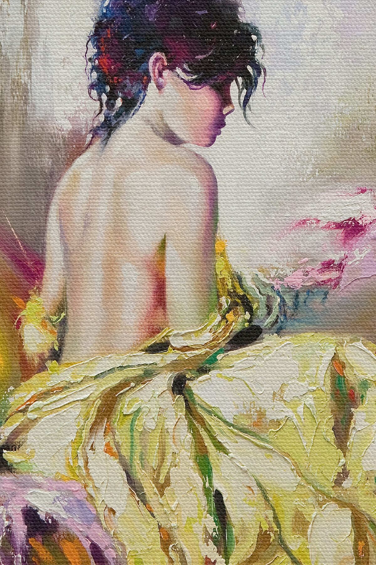 Yalnız Kadın Pastelboya Görünüm Dekoratif Kanvas Duvar Tablosu