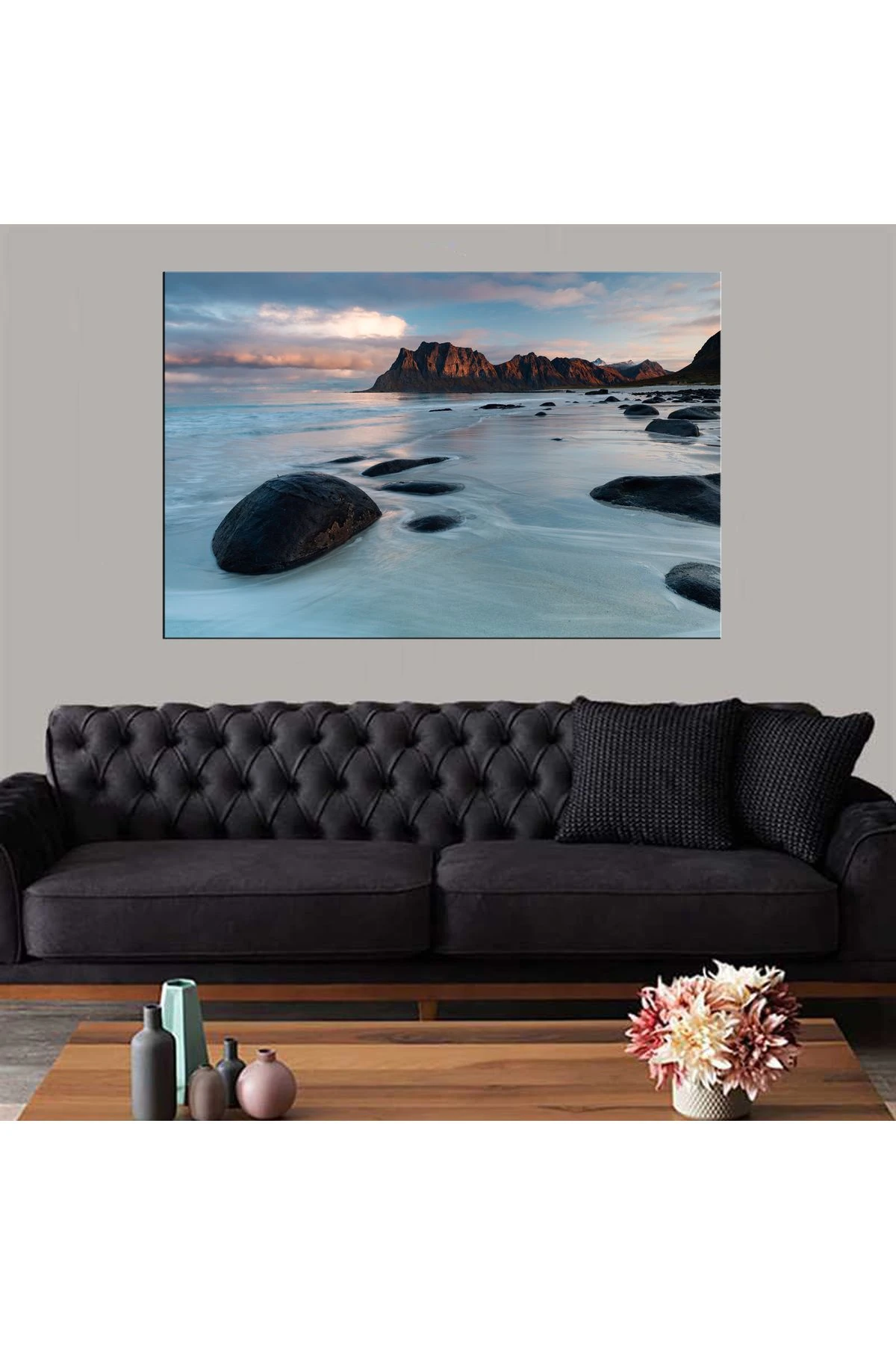Dekoratif Baskı Deniz ve Kayalıklar Kanvas Tablo