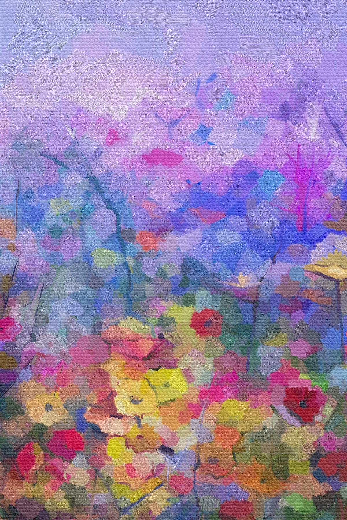 Kır Çiçekleri Yağlıboya Görünüm Dekoratif Kanvas Duvar Tablosu