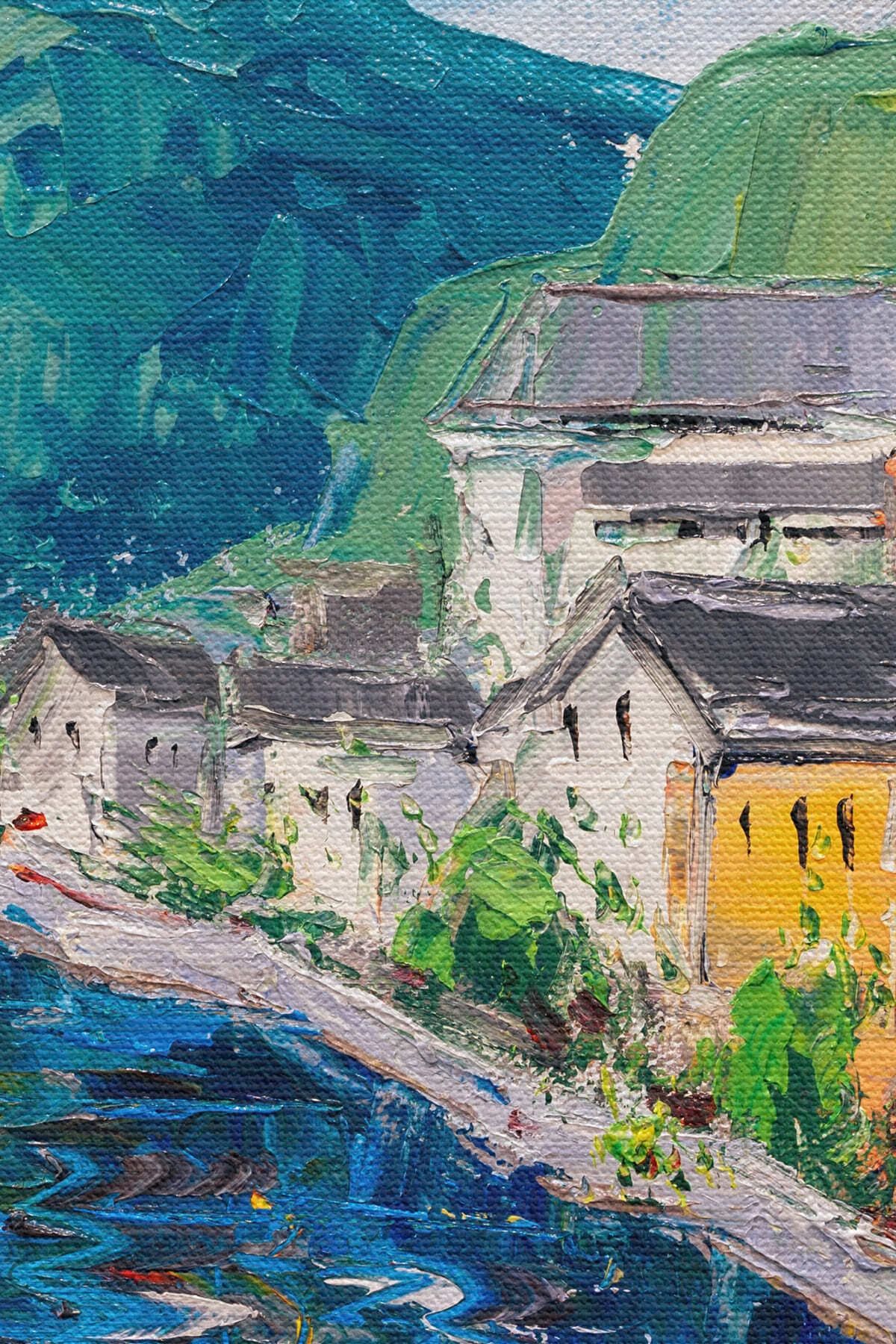 Hallstatt Avusturya Yağlıboya Görünüm Dekoratif Kanvas Duvar Tablosu