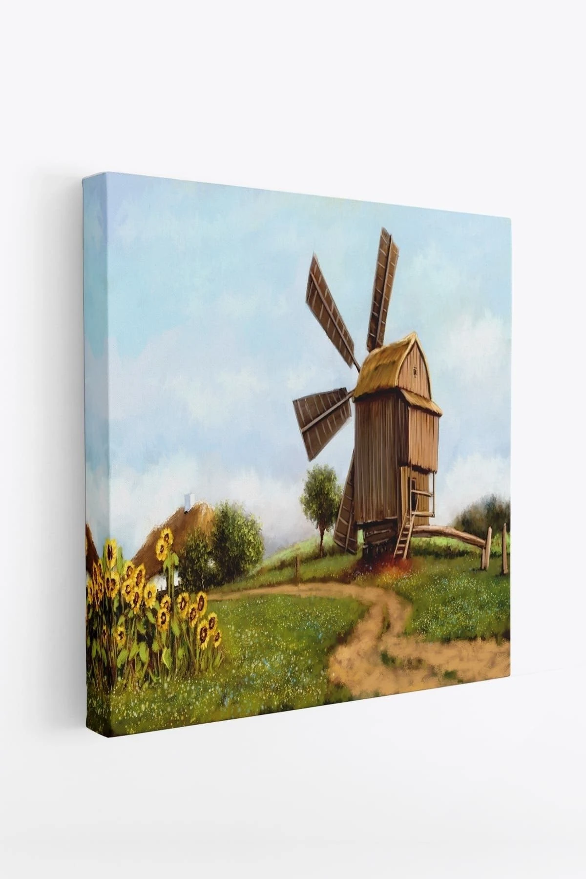 Eski Yel Değirmeni Yağlıboya Görünüm Dekoratif Kanvas Duvar Tablosu