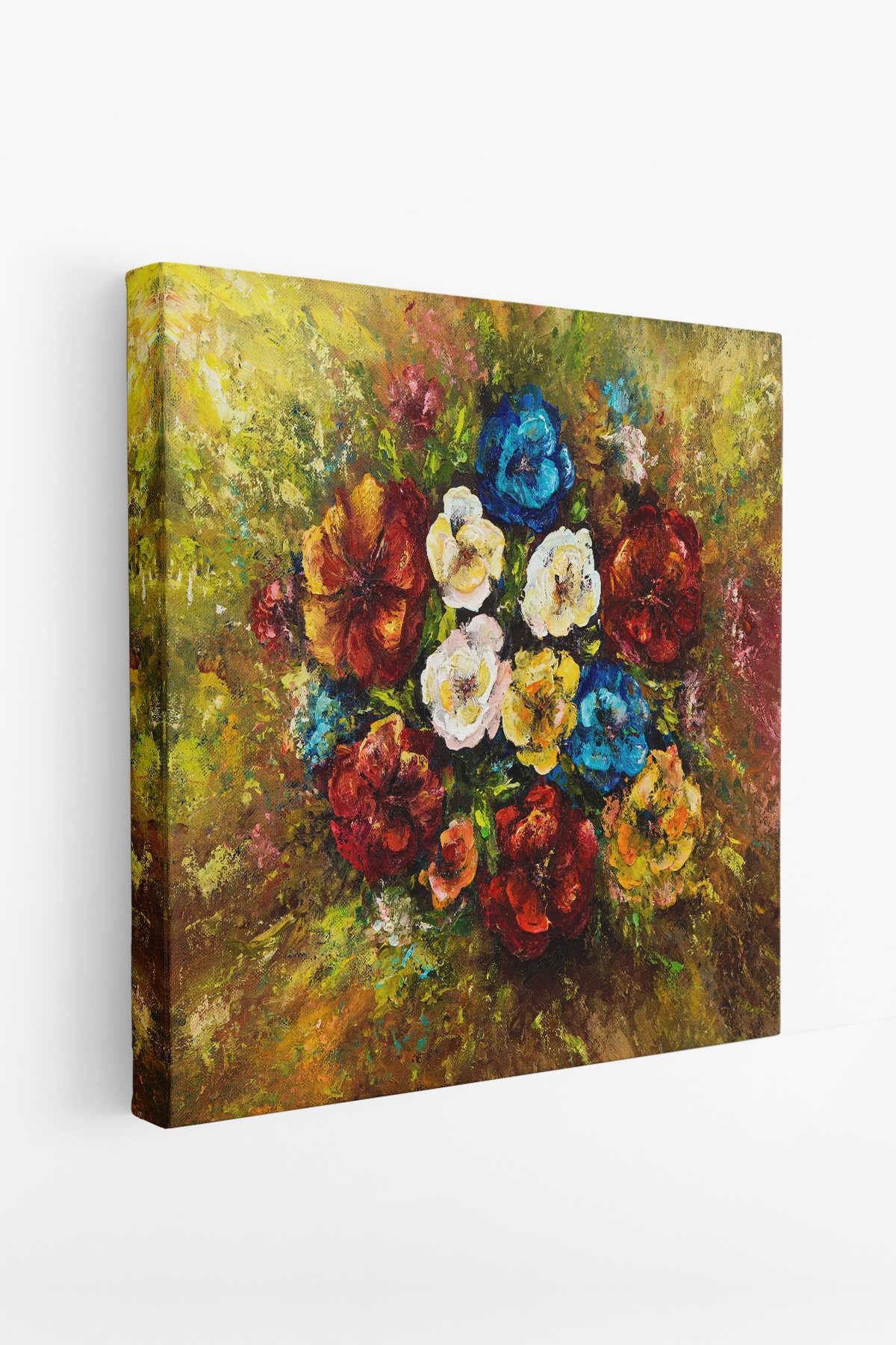 Çiçek Buketi Yağlıboya Görünüm Dekoratif Kanvas Duvar Tablosu