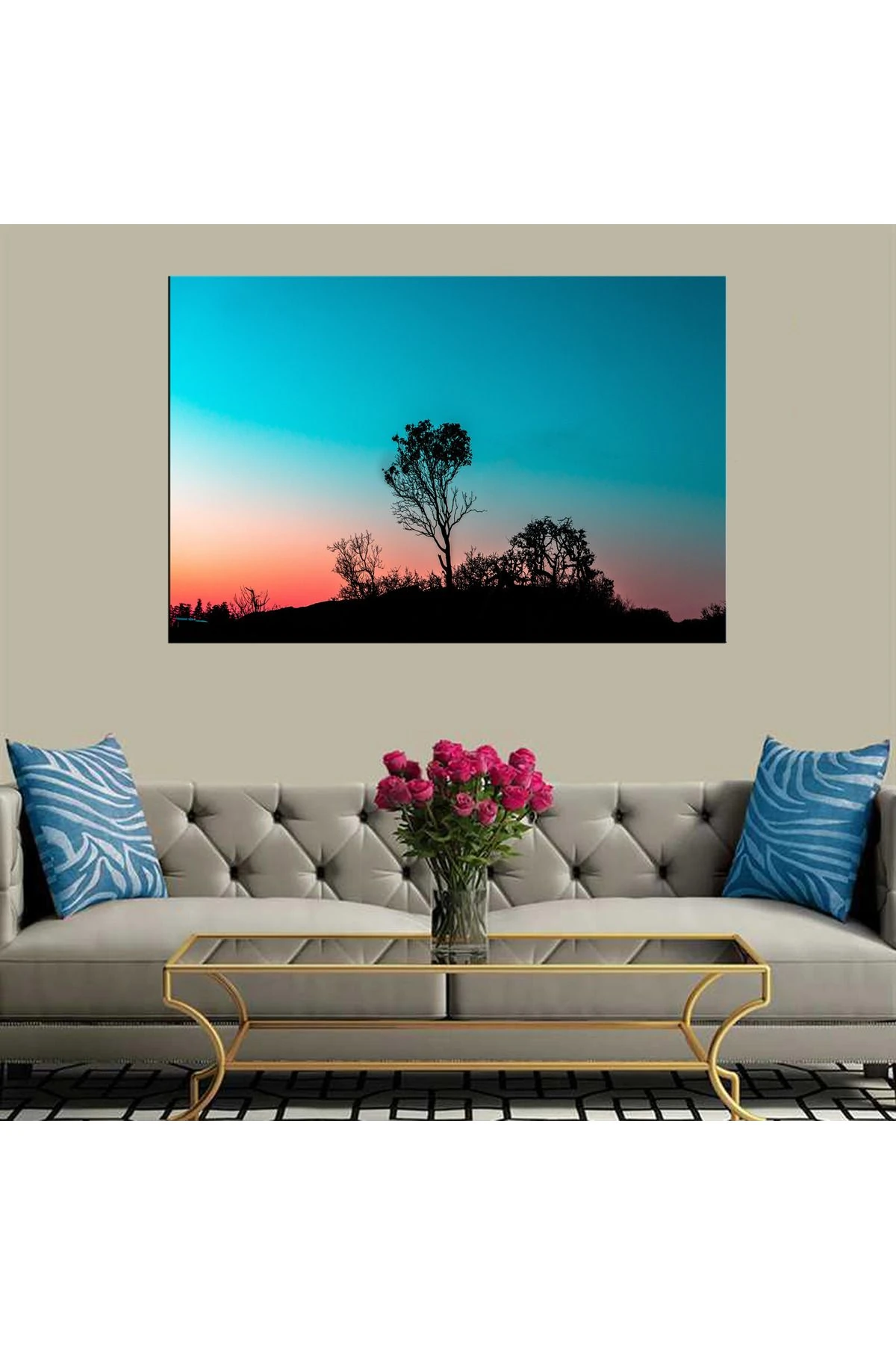 Dekoratif Baskı Gökyüzü ve Ağaç Kanvas Tablo