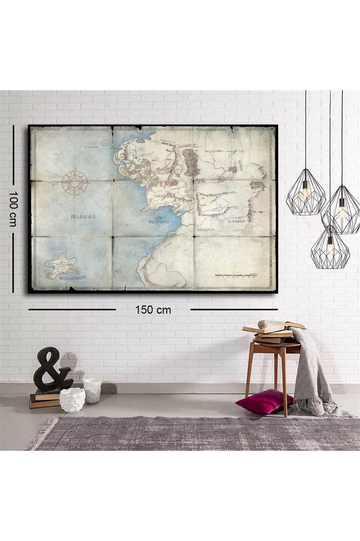 Dekoratif Baskı Yüzüklerin Efedisi Harita Kanvas Tablo