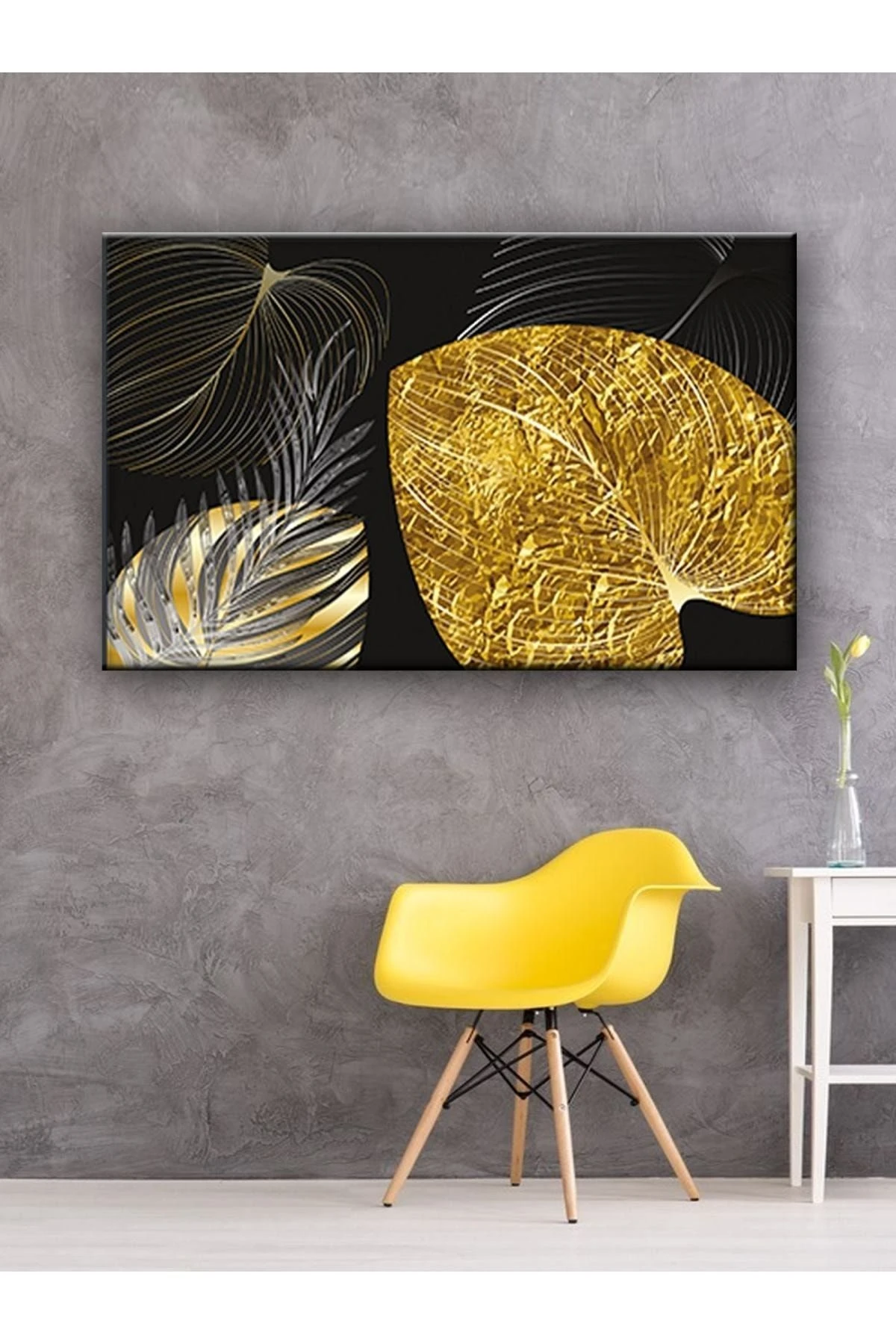 Gold Siyah Yaprak Tablo