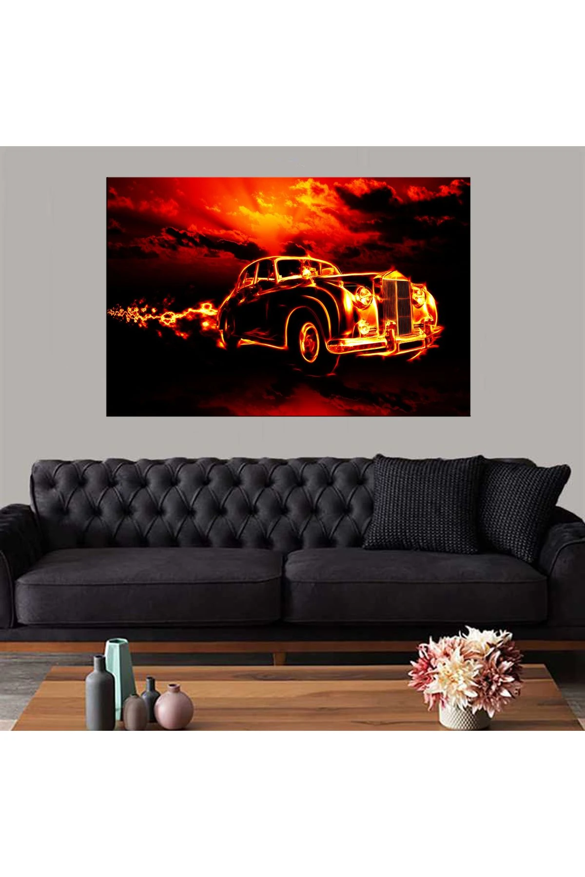 Dekoratif Baskı Pop Art Klasik Arabalar Kanvas Tablo