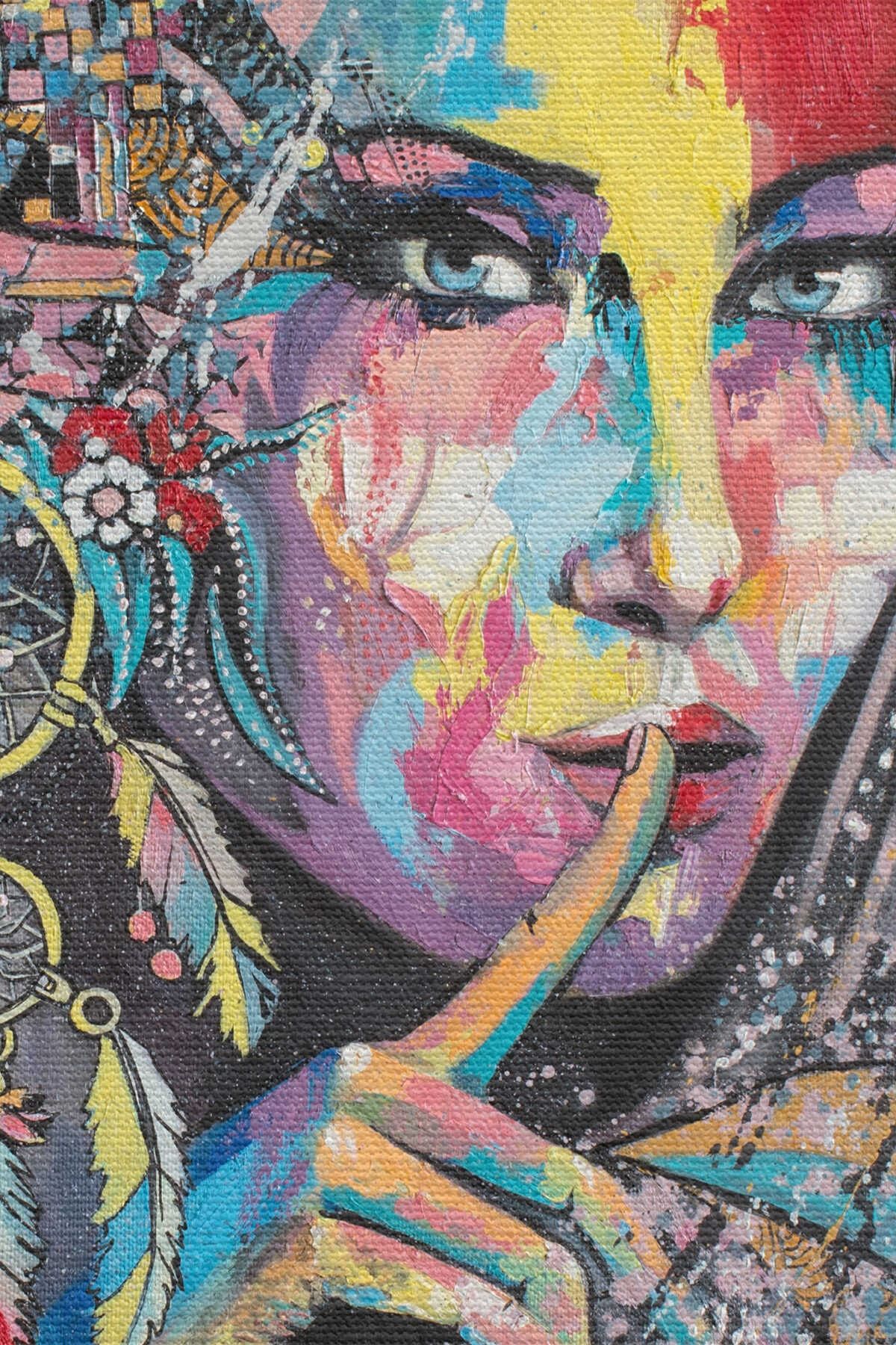 Koruyucu Kız Portresi Yağlıboya Görünüm Dekoratif Kanvas Duvar Tablosu