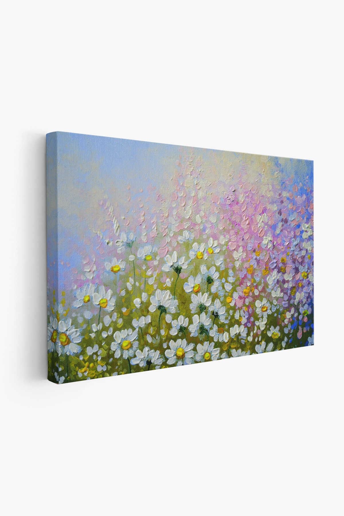 Kır Çiçekleri Yağlıboya Görünüm Dekoratif Kanvas Duvar Tablosu
