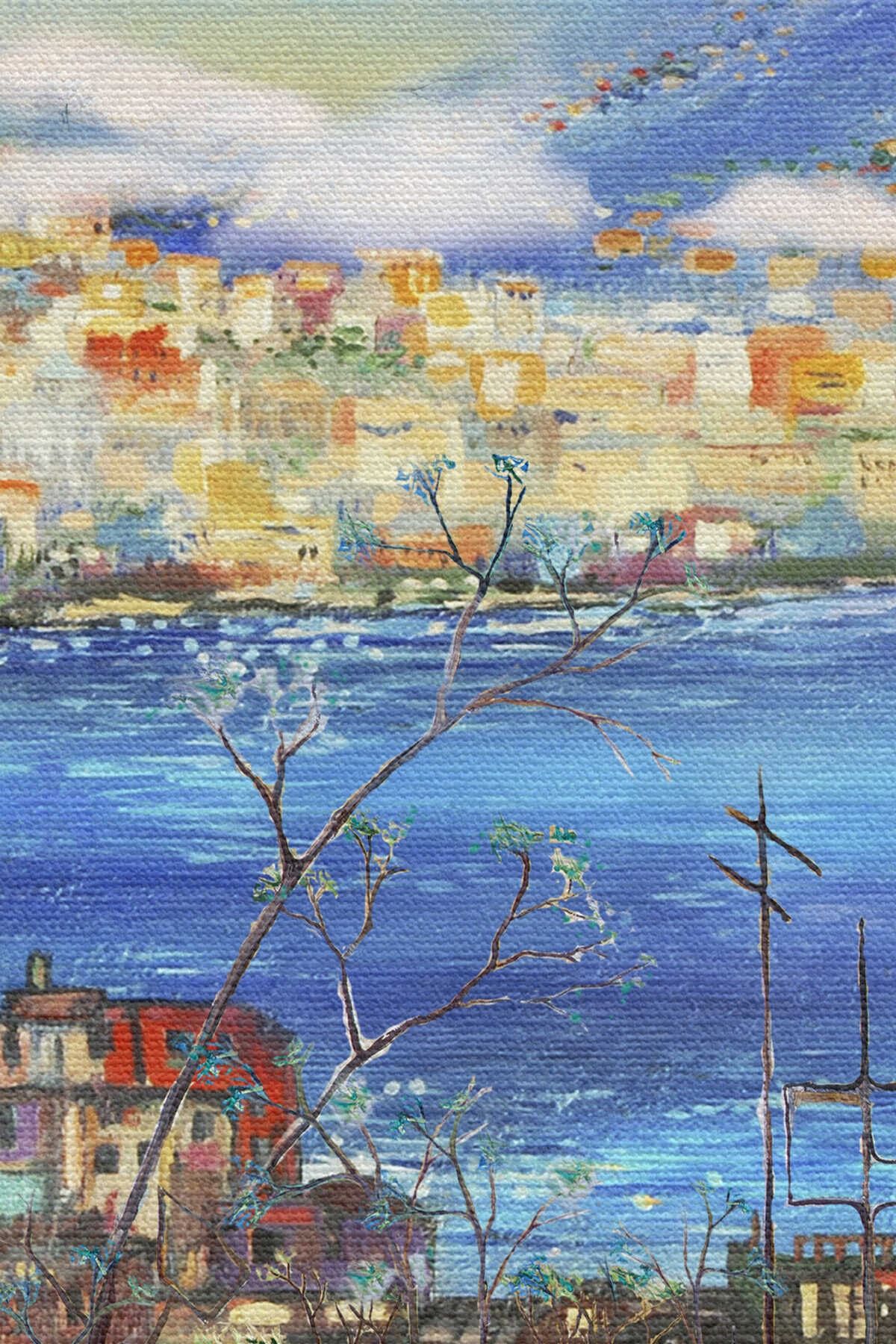 Napoli Manzaralı Yağlıboya Görünüm Dekoratif Kanvas Duvar Tablosu