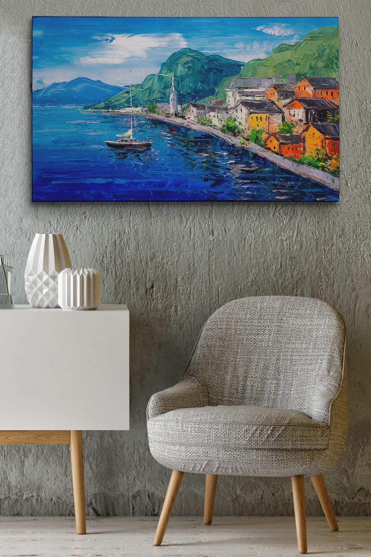 Hallstatt Avusturya Yağlıboya Görünüm Dekoratif Kanvas Duvar Tablosu