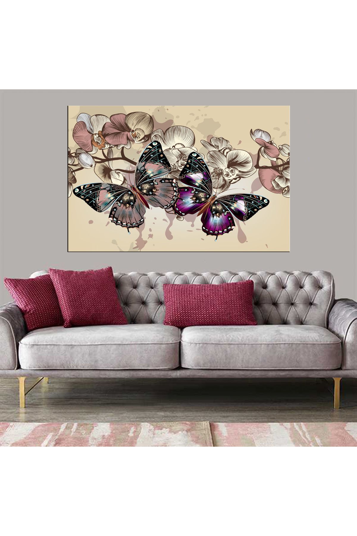 Dekoratif Baskı İllüstrasyon Kelebek Kanvas Tablo
