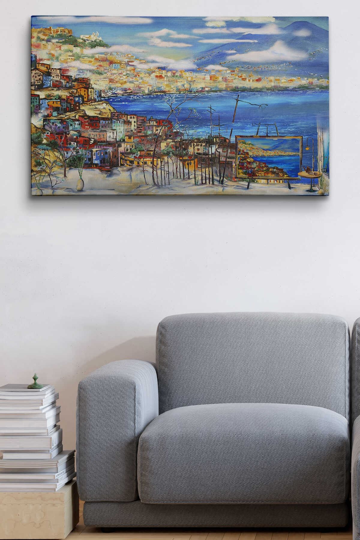Napoli Manzaralı Yağlıboya Görünüm Dekoratif Kanvas Duvar Tablosu