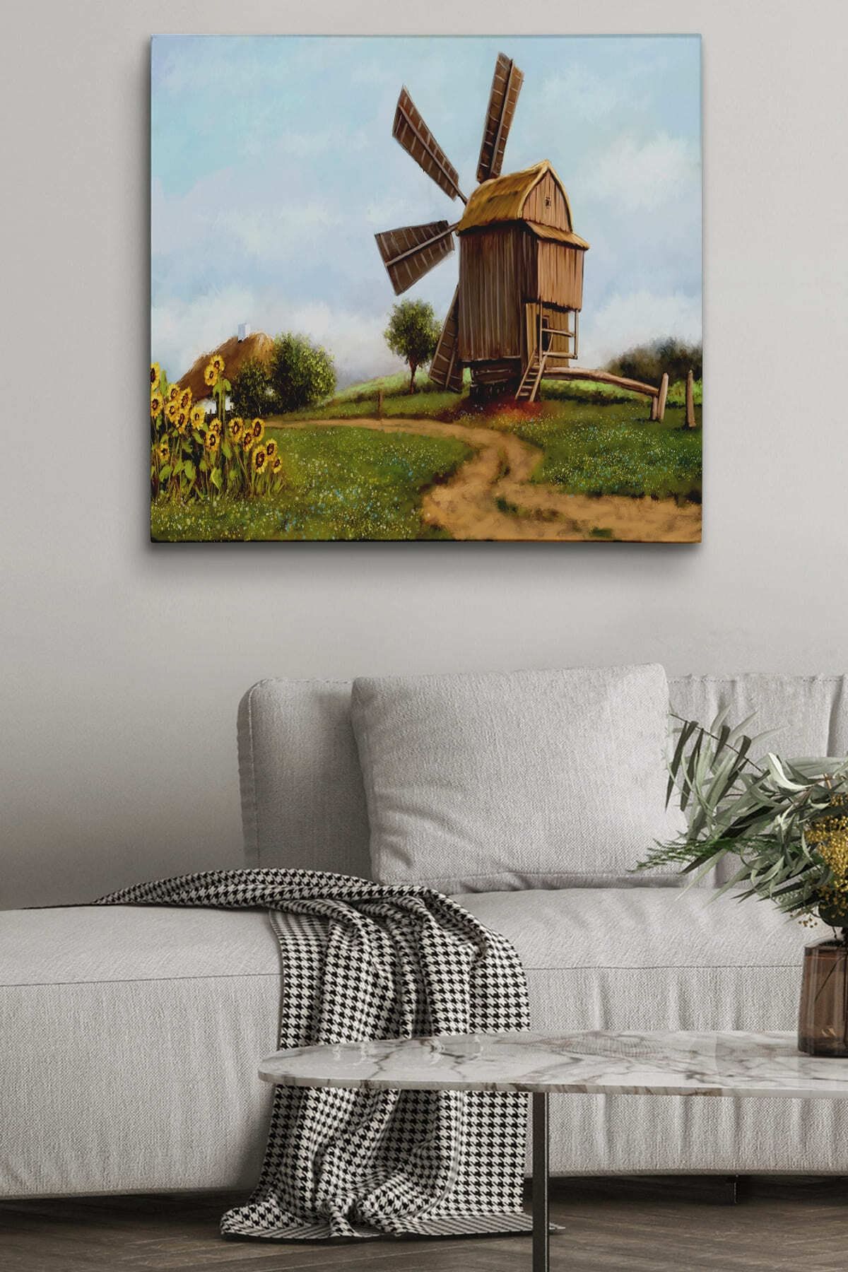 Eski Yel Değirmeni Yağlıboya Görünüm Dekoratif Kanvas Duvar Tablosu