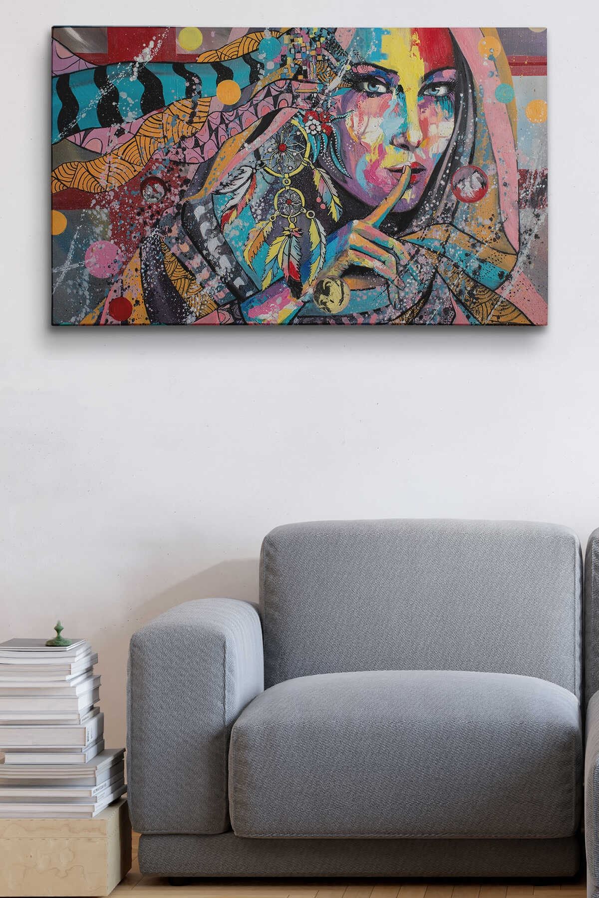 Koruyucu Kız Portresi Yağlıboya Görünüm Dekoratif Kanvas Duvar Tablosu