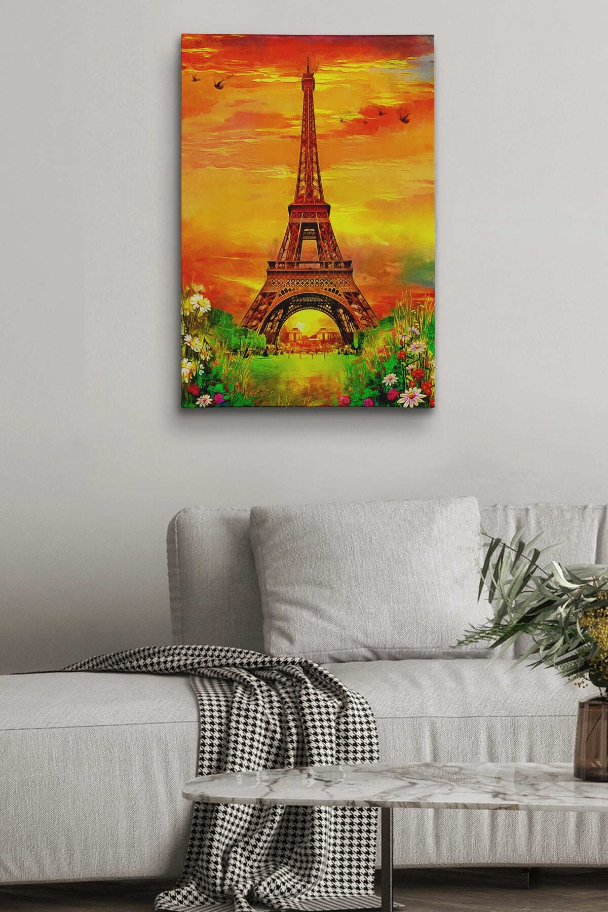 Eyfel Kulesi Yağlıboya Görünüm Dekoratif Kanvas Duvar Tablosu