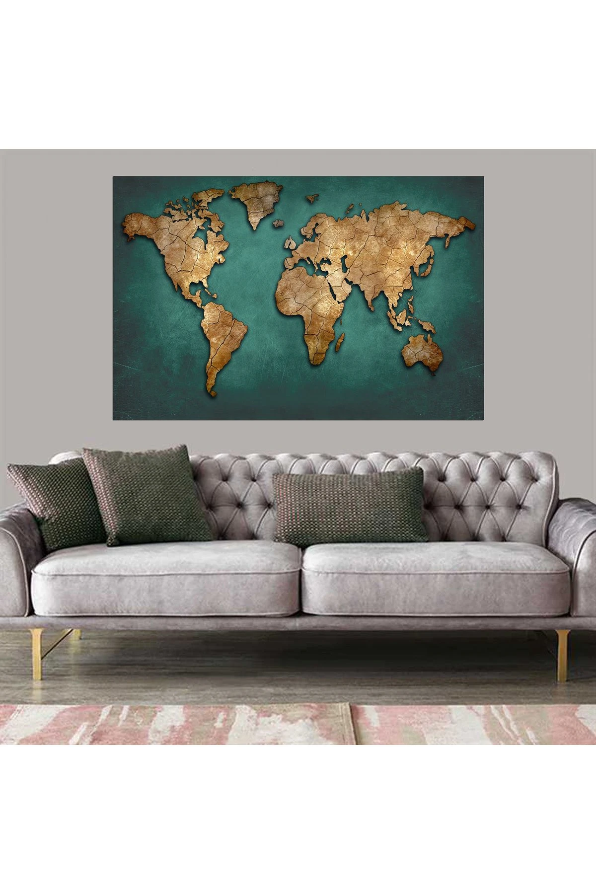Dekoratif Baskı Dünya Haritası Kanvas Tablo