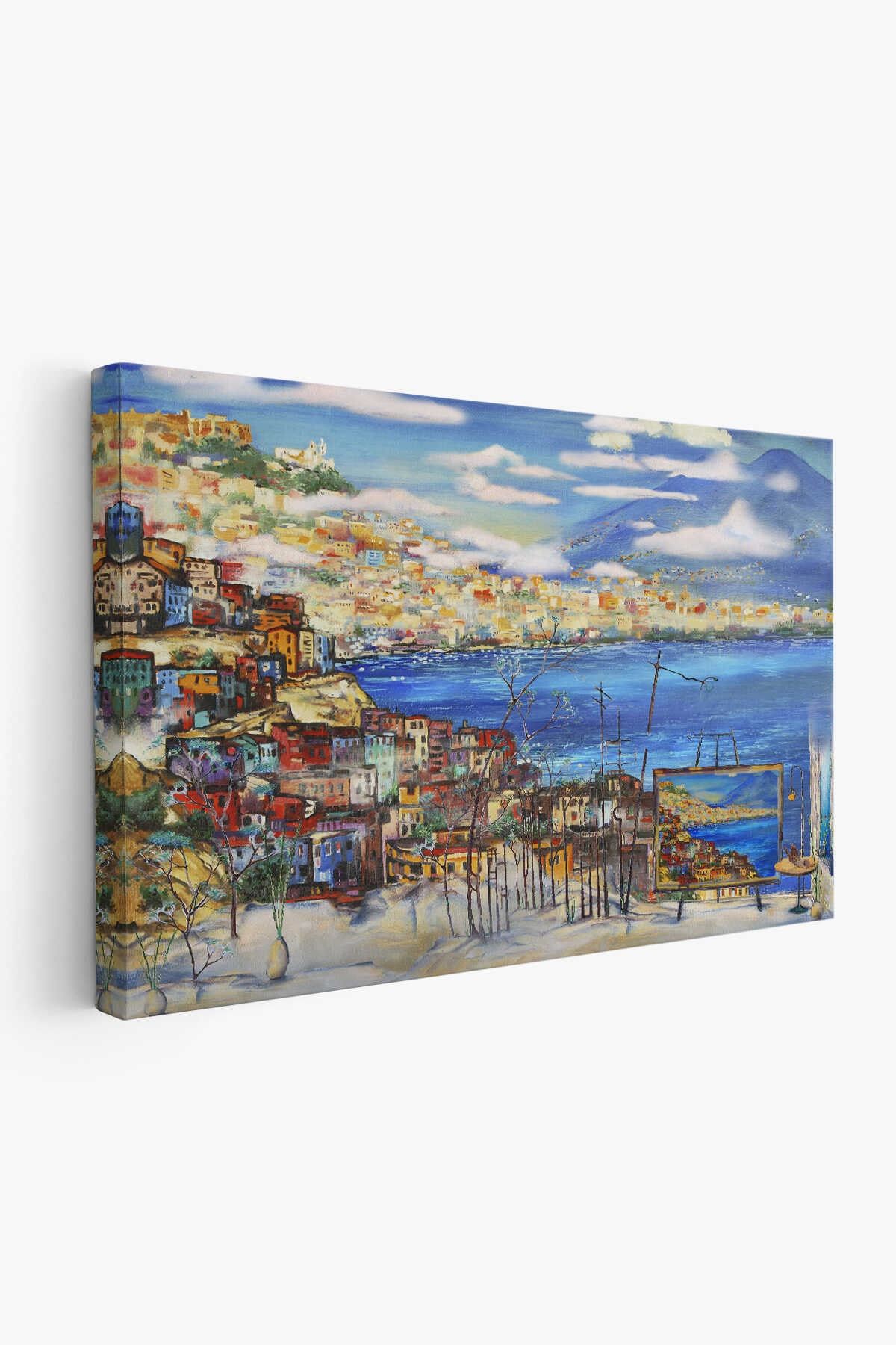 Napoli Manzaralı Yağlıboya Görünüm Dekoratif Kanvas Duvar Tablosu