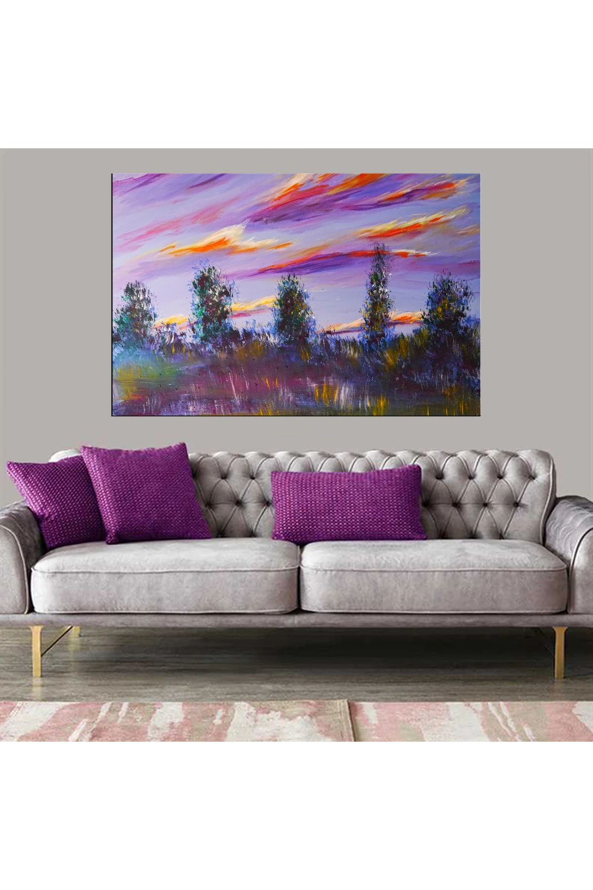 Dekoratif Baskı Pop Art Ağaçlar Ve Gökyüzü Kanvas Tablo