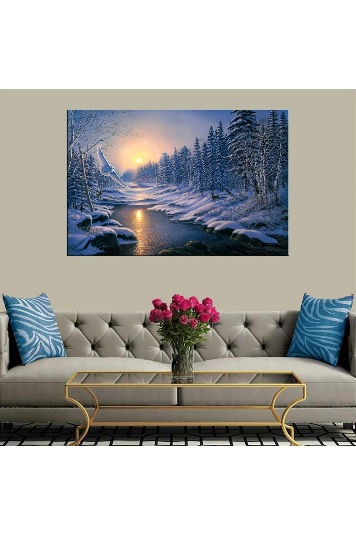 Dekoratif Baskı Karlı Nehir Kanvas Tablo