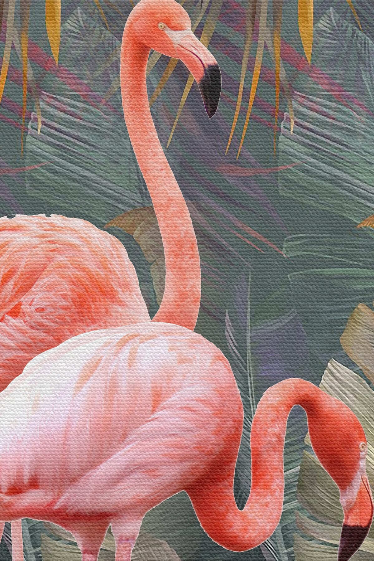 Pembe Filamingolar Yağlıboya Görünüm Dekoratif Kanvas Duvar Tablosu