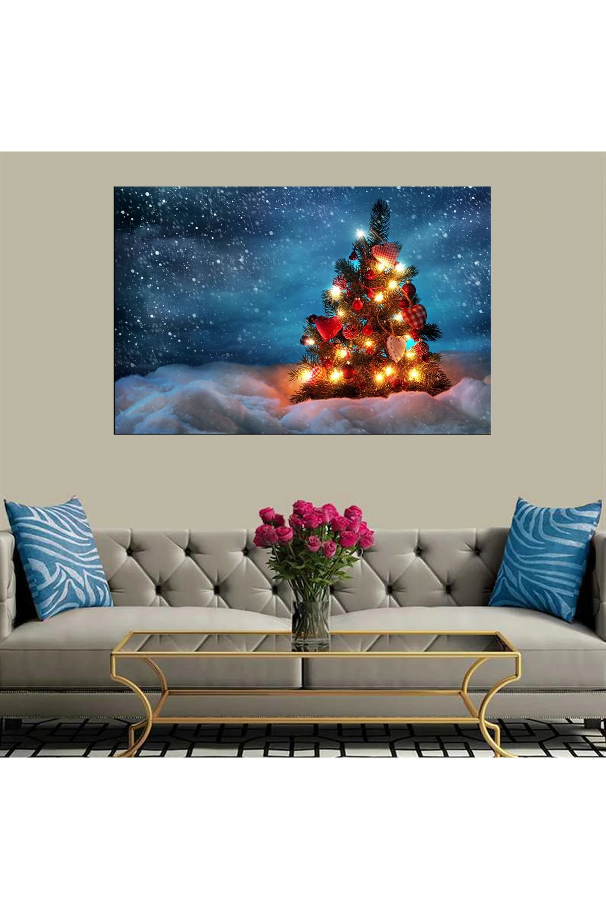 Dekoratif Baskı Noel Ağacı Kanvas Tablo