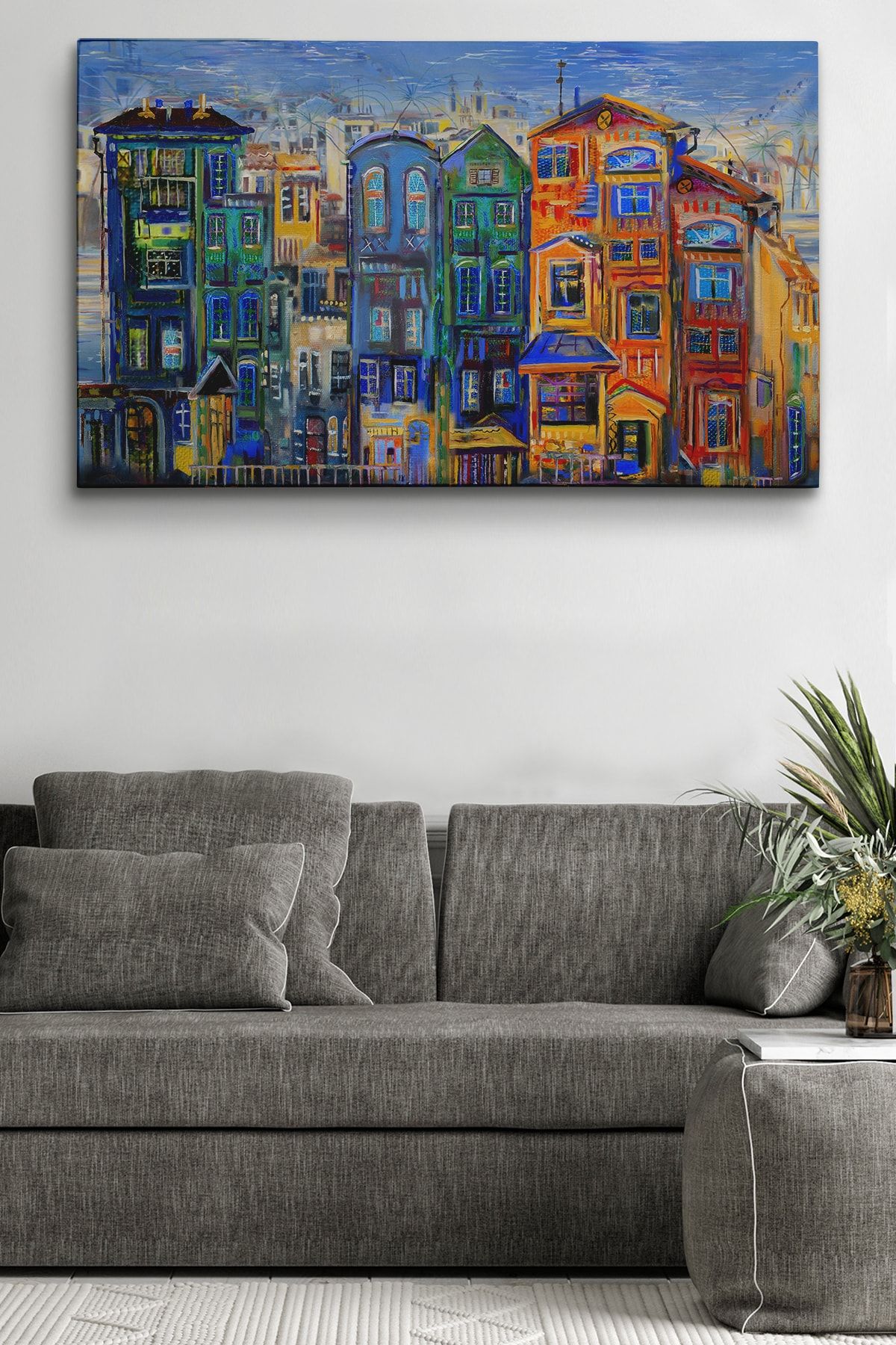 Hollanda Evleri Yağlıboya Görünüm Dekoratif Kanvas Duvar Tablosu