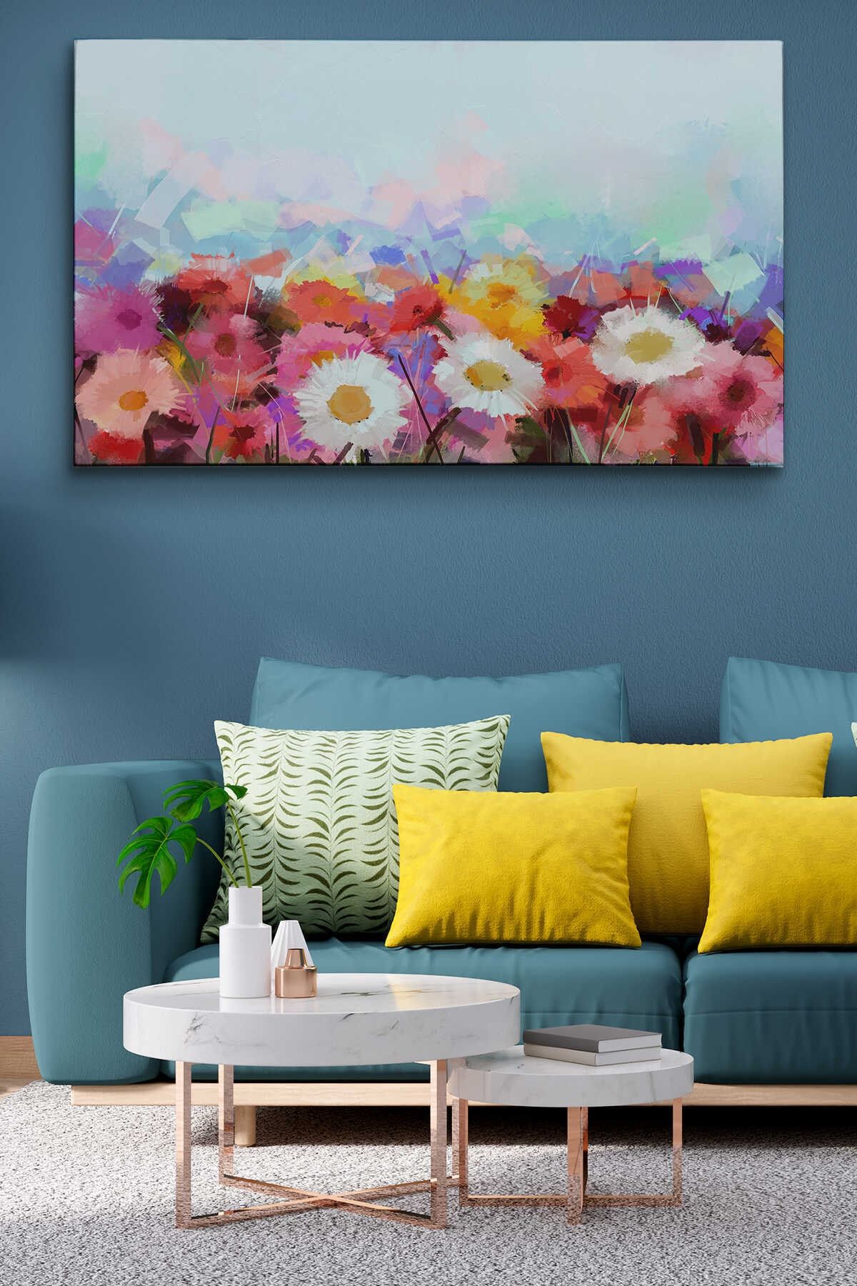 Güzel Çiçekler Yağlıboya Görünüm Dekoratif Kanvas Duvar Tablo