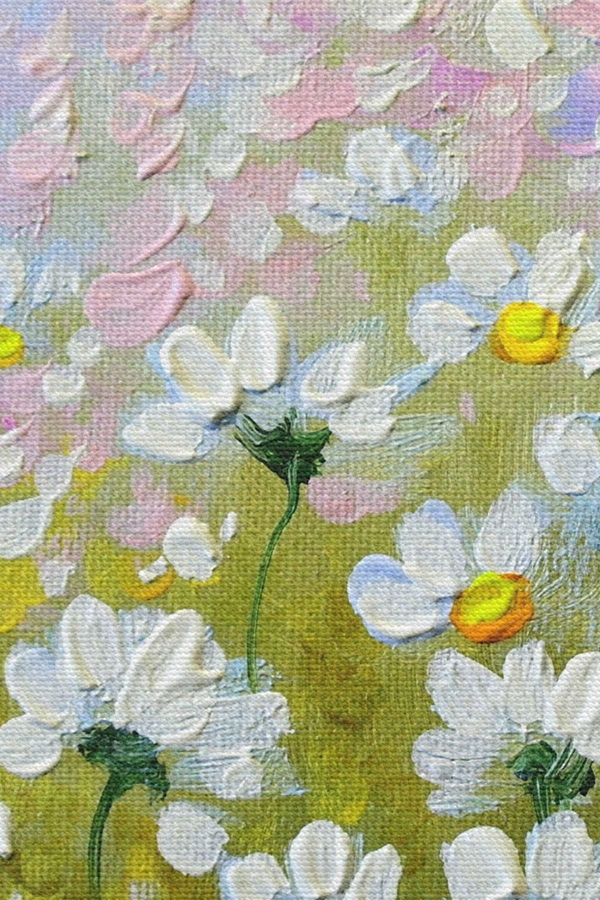 Kır Çiçekleri Yağlıboya Görünüm Dekoratif Kanvas Duvar Tablosu