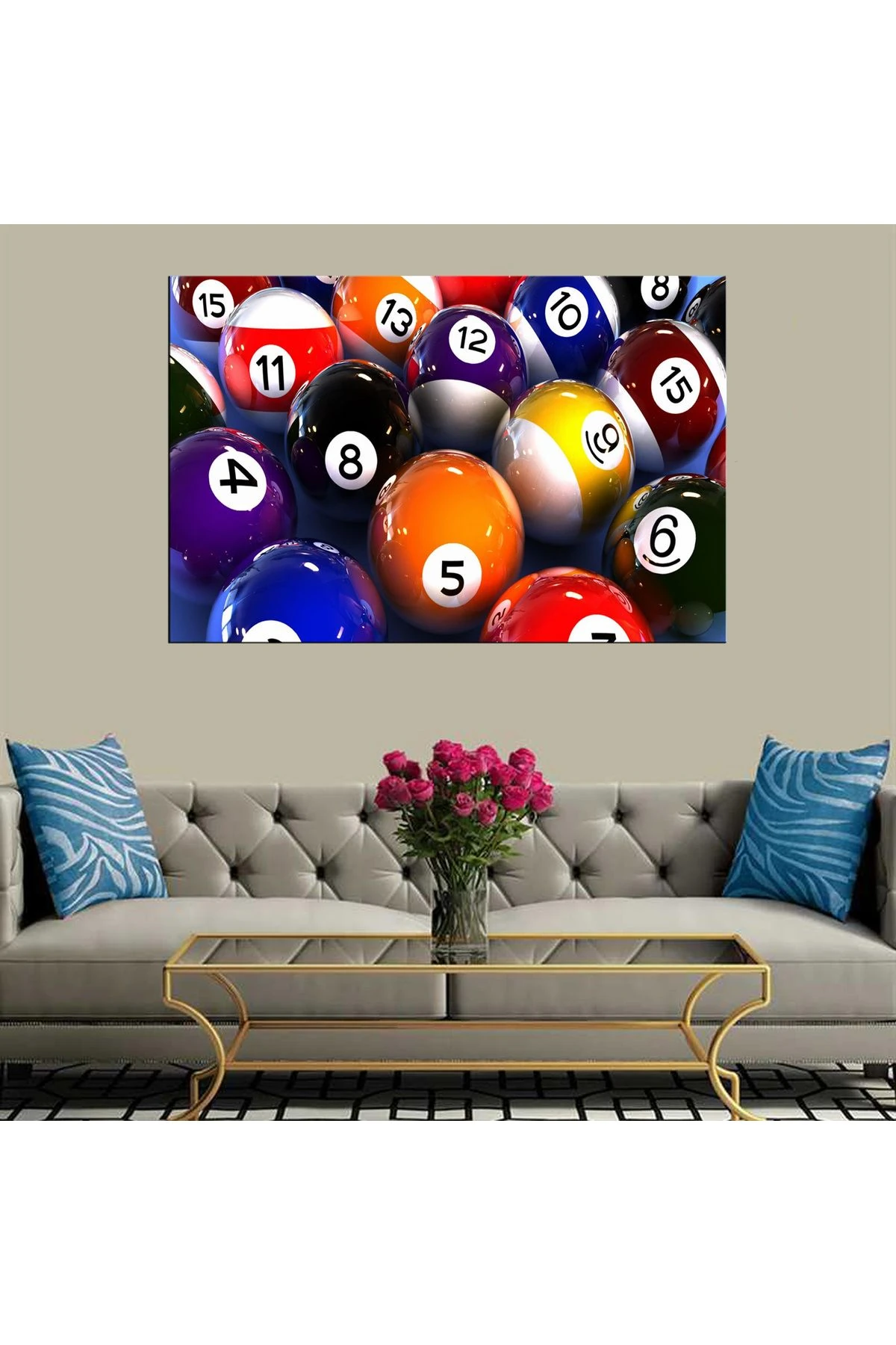 Dekoratif Baskı Bilardo Topları Kanvas Tablo