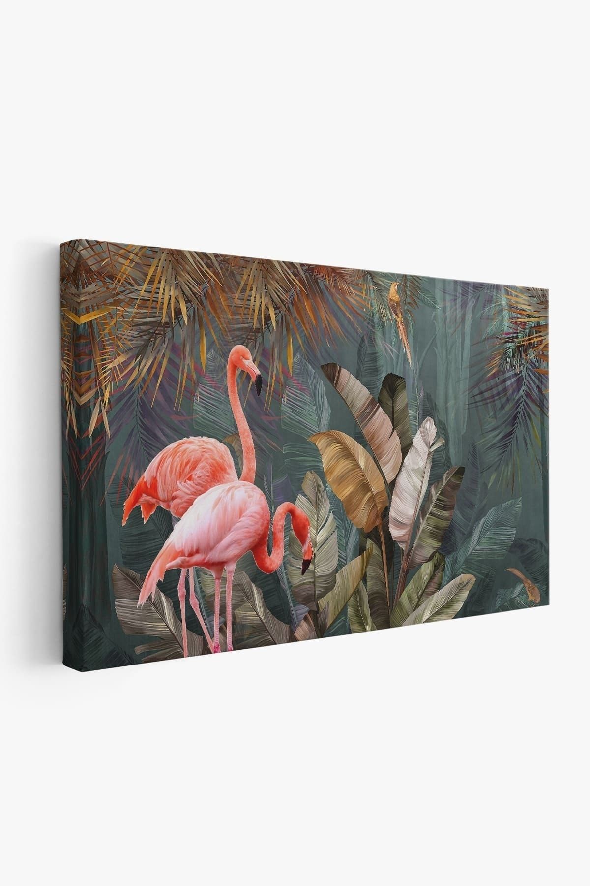 Pembe Filamingolar Yağlıboya Görünüm Dekoratif Kanvas Duvar Tablosu