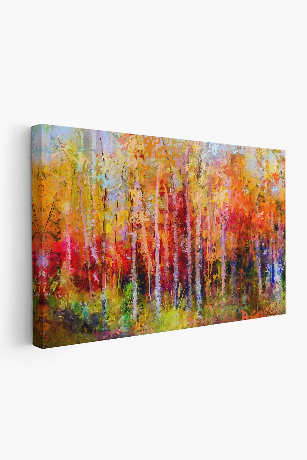 Son Bahar Ağaçları Yağlıboya Görünüm Dekoratif Kanvas Duvar Tablosu