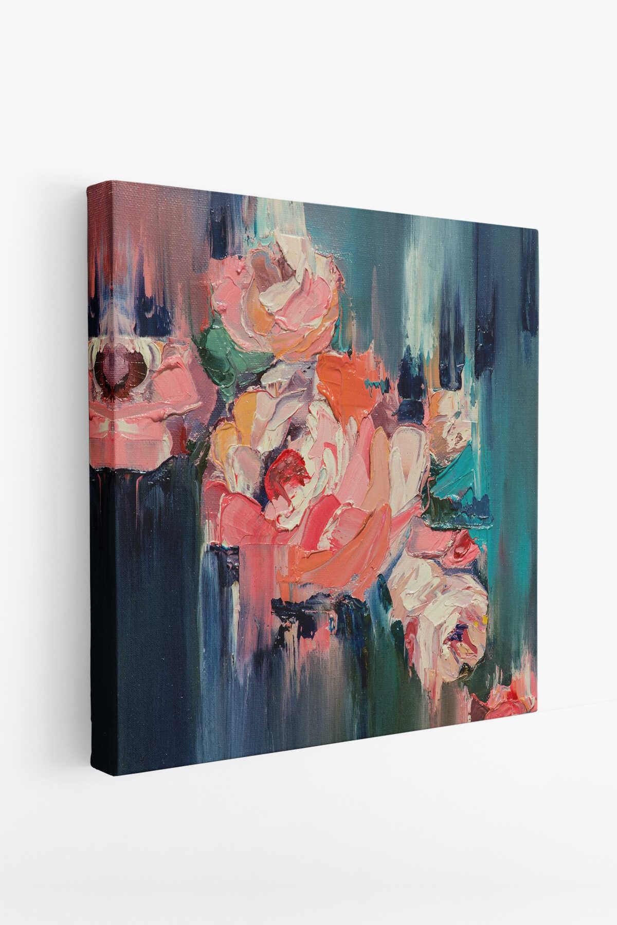 Renkli Çiçekler Yağlıboya Görünüm Dekoratif Kanvas Duvar Tablosu