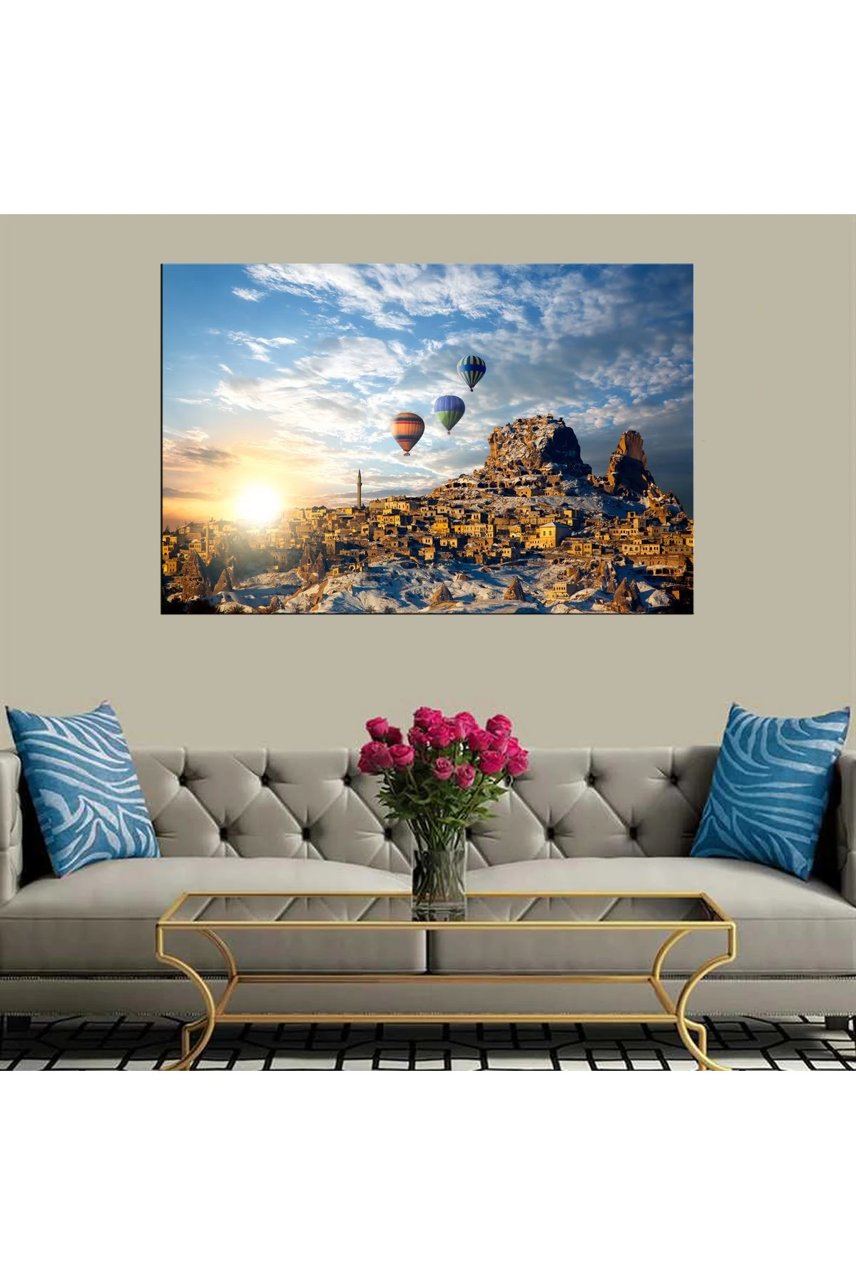 Dekoratif Baskı Balonla Seyahat Kanvas Tablo