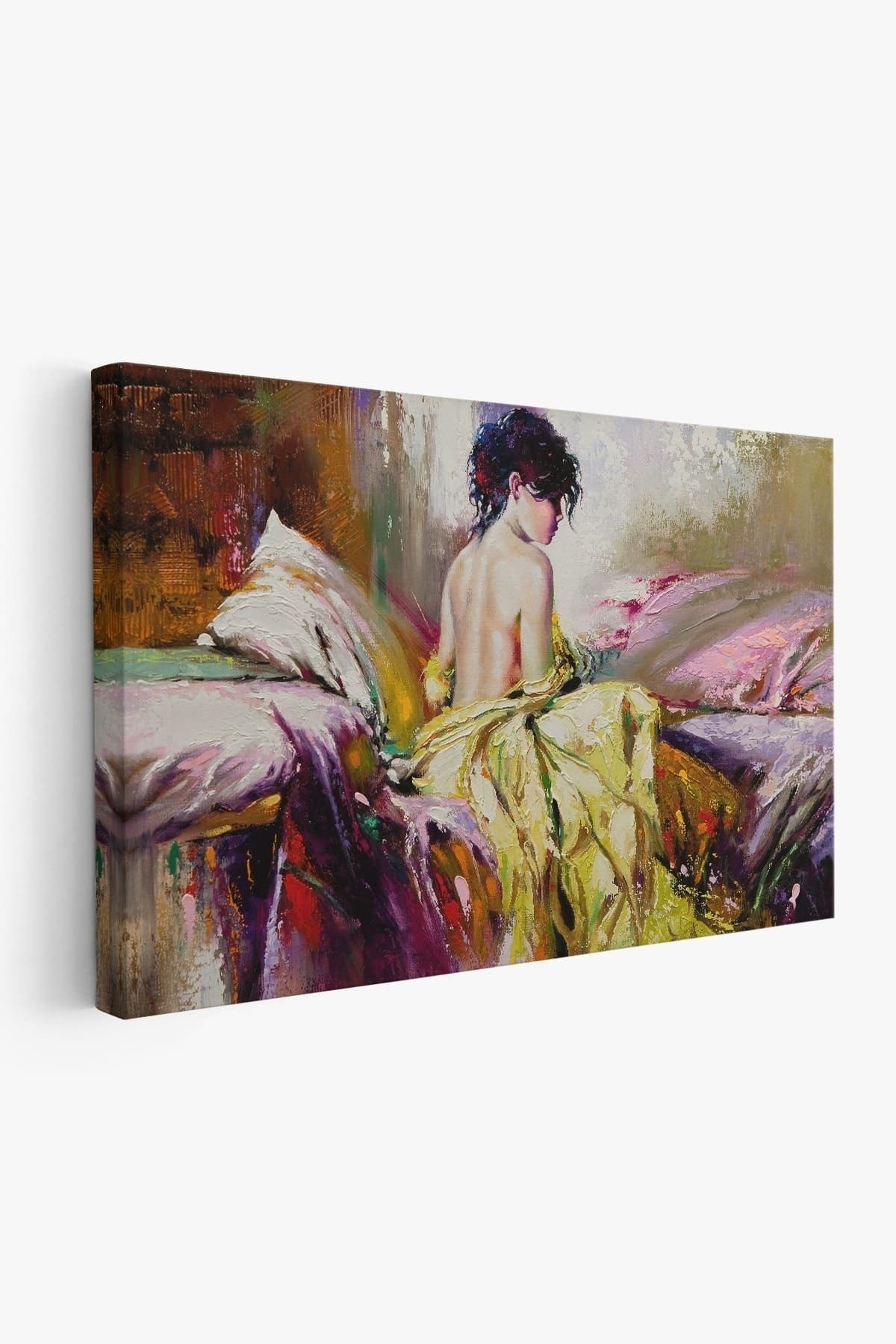 Yalnız Kadın Pastelboya Görünüm Dekoratif Kanvas Duvar Tablosu